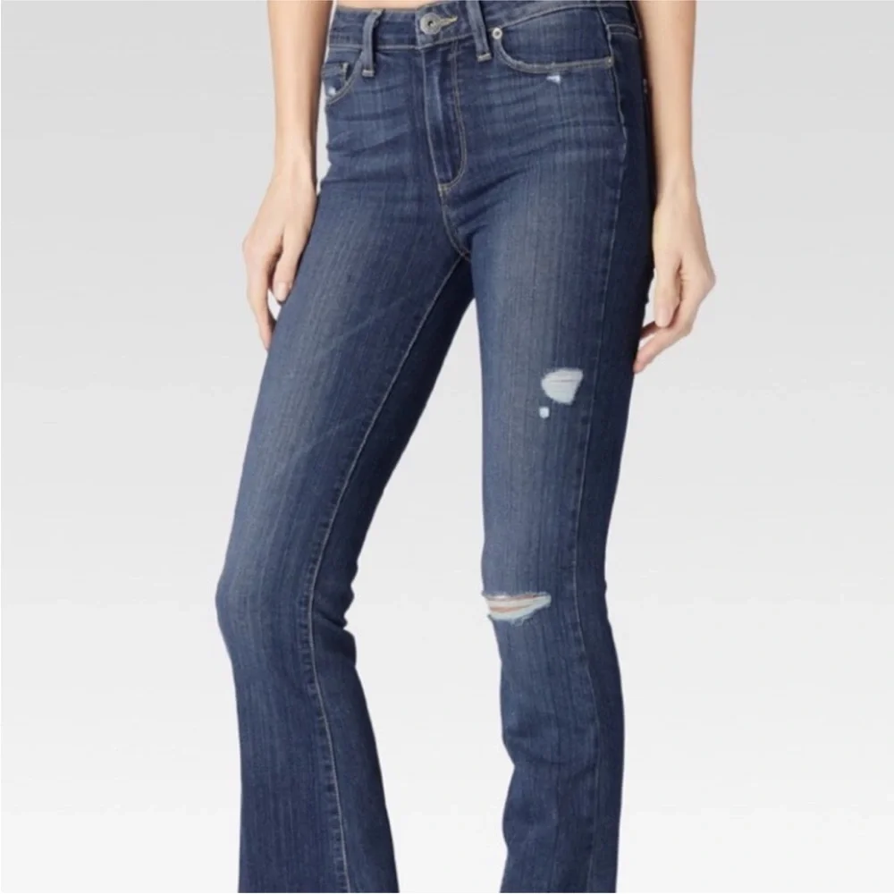 PAIGE High Rise Bell Canyon Flare Jeans Silas Destructed Size 27